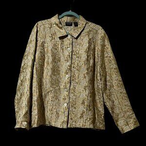 Chicos Additions Gold Textured Long Sleeve Button-Up Shirt/Jacket Size 3(XL/16)